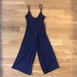 Boohoo wide leg navy jumpsuit